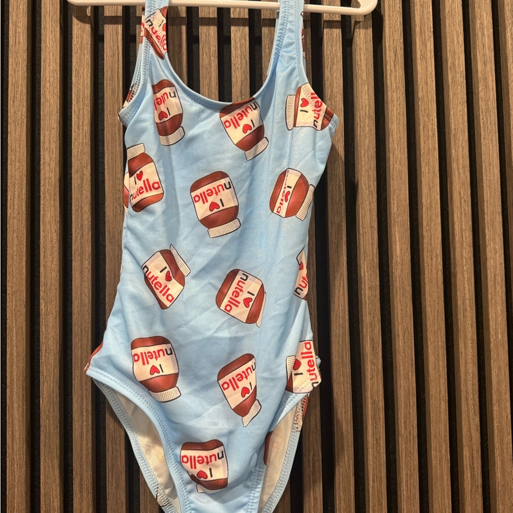 Lola + The Boys light blue I love Nutella swimsuit size 8